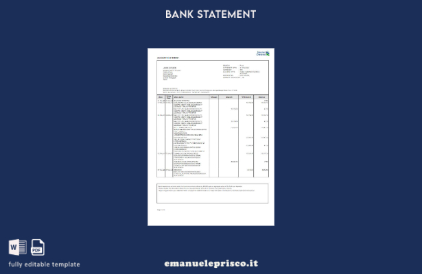stile verificato Modello di parola di estratto conto bancario standard indiano